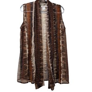 Coldwater Creek Sheer Chiffon Vest Medium Brown Mixed Print